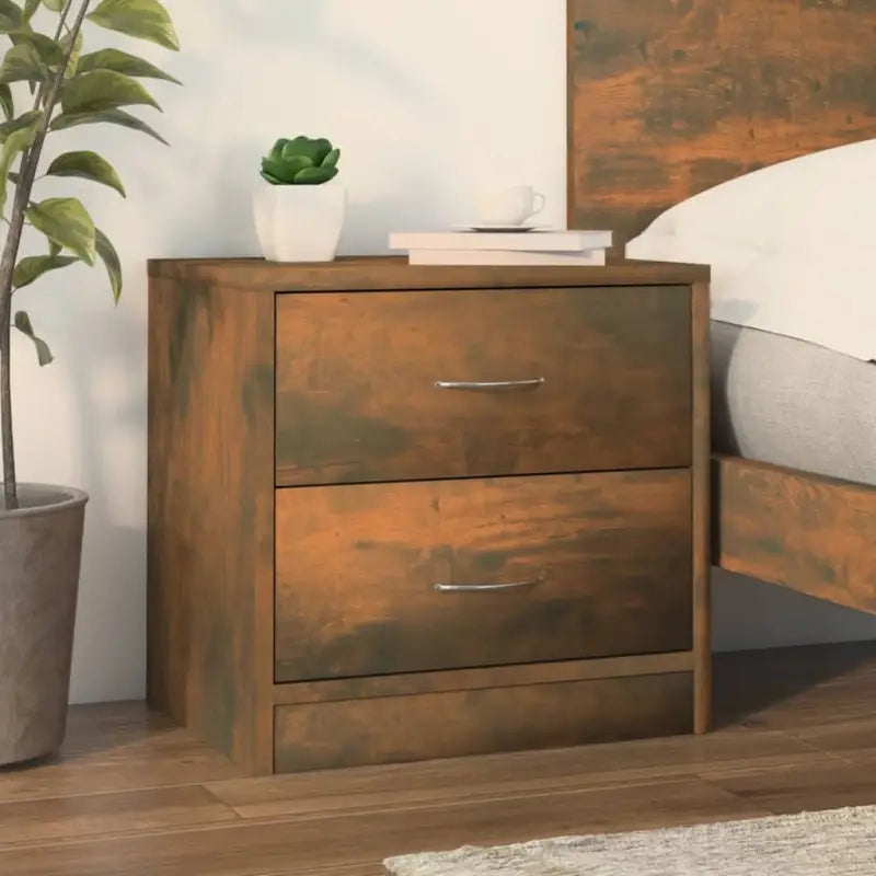 Nachtkastje van bewerkt hout inclusief levering voor een klassieke uitstraling - Gerookt eiken / 1 - Nachtkastjes
