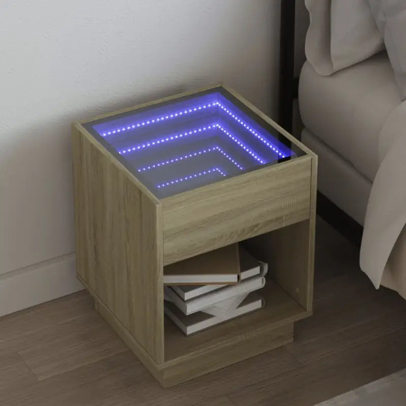 Nachtkastje van bewerkt hout met infinity LED-verlichting en duurzaam design - Sonoma eiken / 40 x 40 x 50 cm / 1