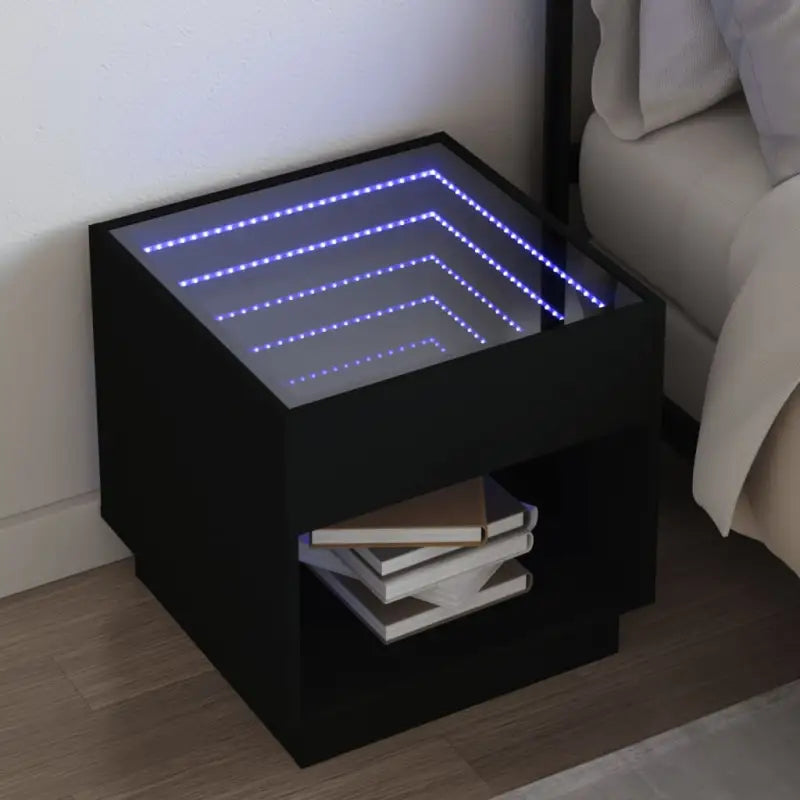 Nachtkastje van bewerkt hout met infinity LED-verlichting en duurzaam design - Zwart / 50 x 50 x 50 cm / 1