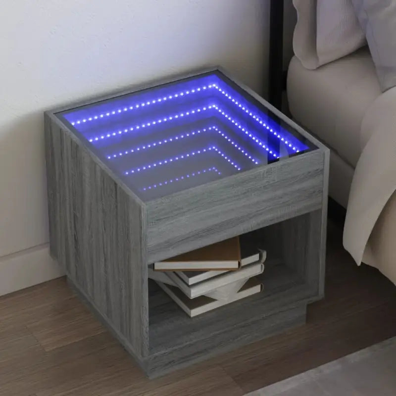 Nachtkastje van bewerkt hout met infinity LED-verlichting en duurzaam design - Grijs sonoma / 50 x 50 x 50 cm / 1