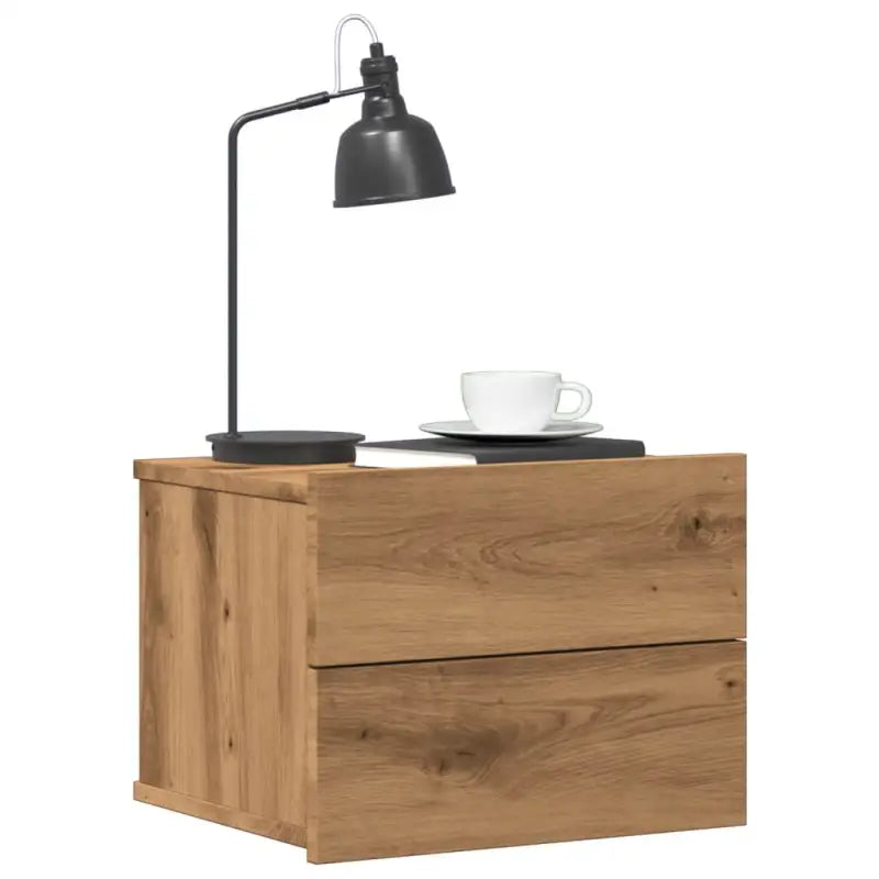 Nachtkastje van bewerkt hout met klassieke charme - artisanaal eikenkleurig / 2 - Nachtkastjes