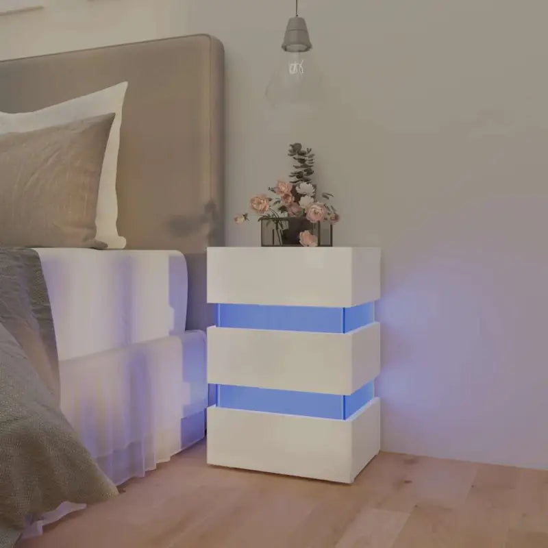 Nachtkastje van bewerkt hout met LED-verlichting voor gemak in de nacht - Hoogglans wit / 1 - Nachtkastjes