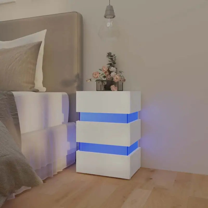 Nachtkastje van bewerkt hout met LED-verlichting voor gemak in de nacht - Wit / 1 - Nachtkastjes