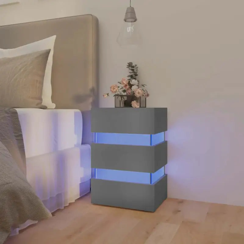 Nachtkastje van bewerkt hout met LED-verlichting voor gemak in de nacht - Grijs / 1 - Nachtkastjes