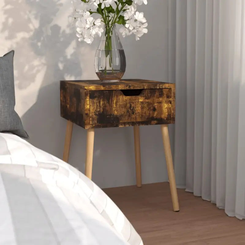 Nachtkastje van bewerkt hout met moderne charme - Gerookt eiken / 1 - Nachtkastjes