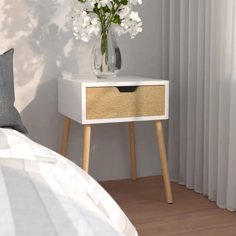 Nachtkastje van bewerkt hout met moderne charme - Wit en sonoma eiken / 1 - Nachtkastjes