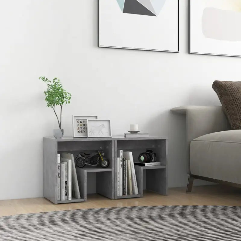Nachtkastje van bewerkt hout met trendy en praktisch ontwerp - Betongrijs / 2 - Nachtkastjes