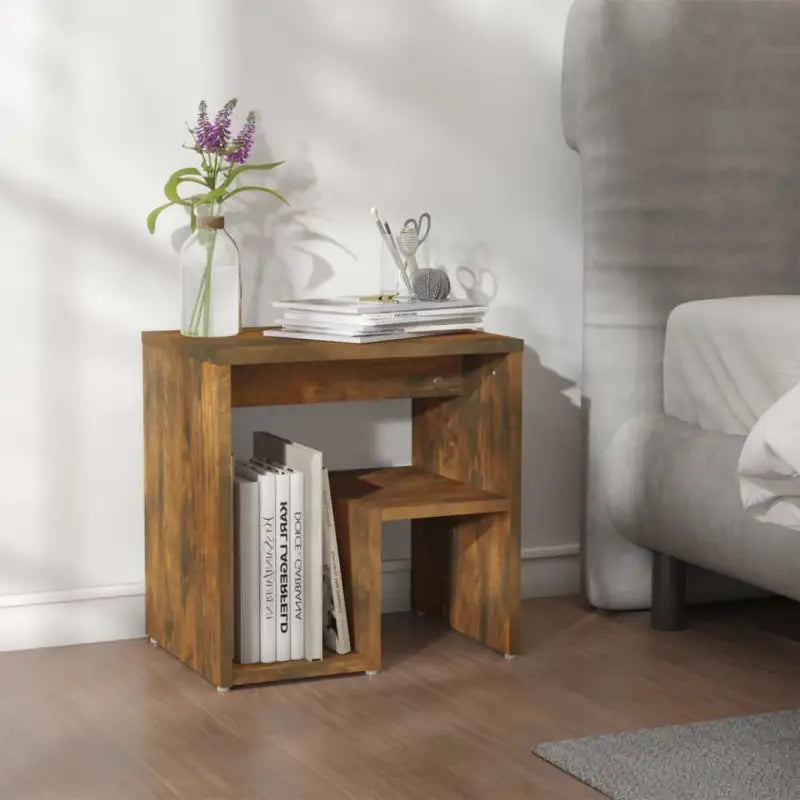 Nachtkastje van bewerkt hout met trendy en praktisch ontwerp - Gerookt eiken / 1 - Nachtkastjes