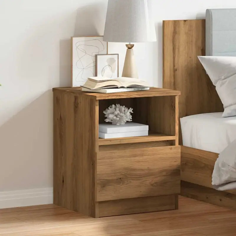 Nachtkastje van bewerkt hout met trendy en stevig ontwerp - artisanaal eikenkleurig / 1 - Nachtkastjes