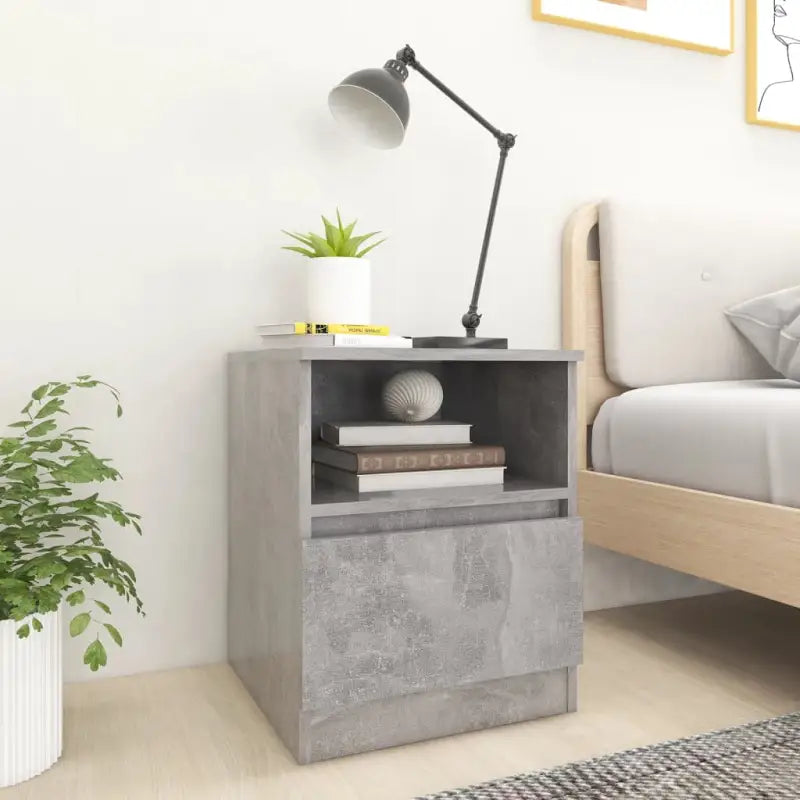 Nachtkastje van bewerkt hout met trendy en stevig ontwerp - Betongrijs / 1 - Nachtkastjes