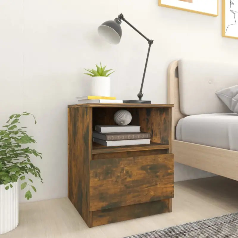 Nachtkastje van bewerkt hout met trendy en stevig ontwerp - Gerookt eiken / 2 - Nachtkastjes