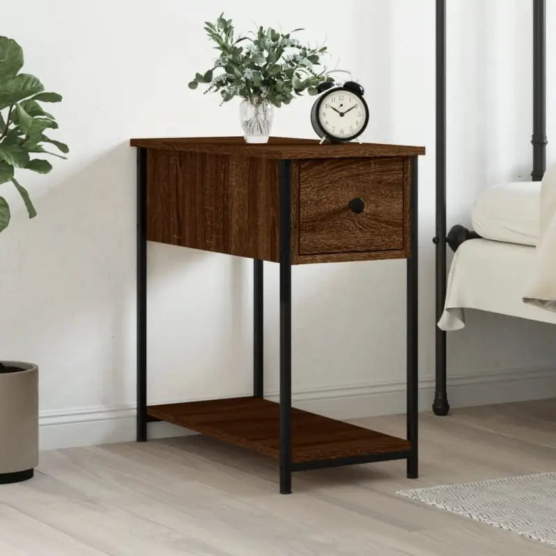 Nachtkastje van bewerkt hout met verstelbare poten en tijdloze stijl - bruin eikenkleur / 1 - Nachtkastjes