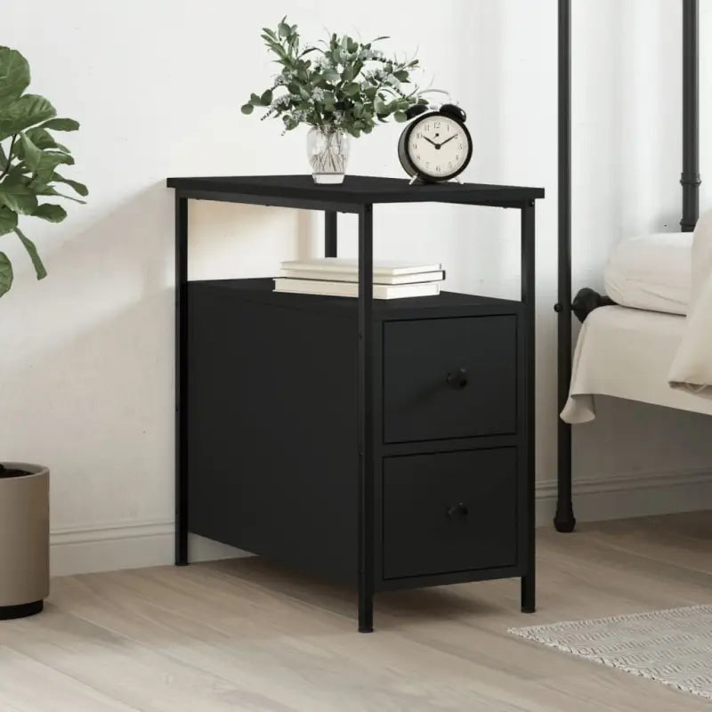 Nachtkastje van bewerkt hout met verstelbare poten voor stijl en comfort - Zwart / 1 - Nachtkastjes