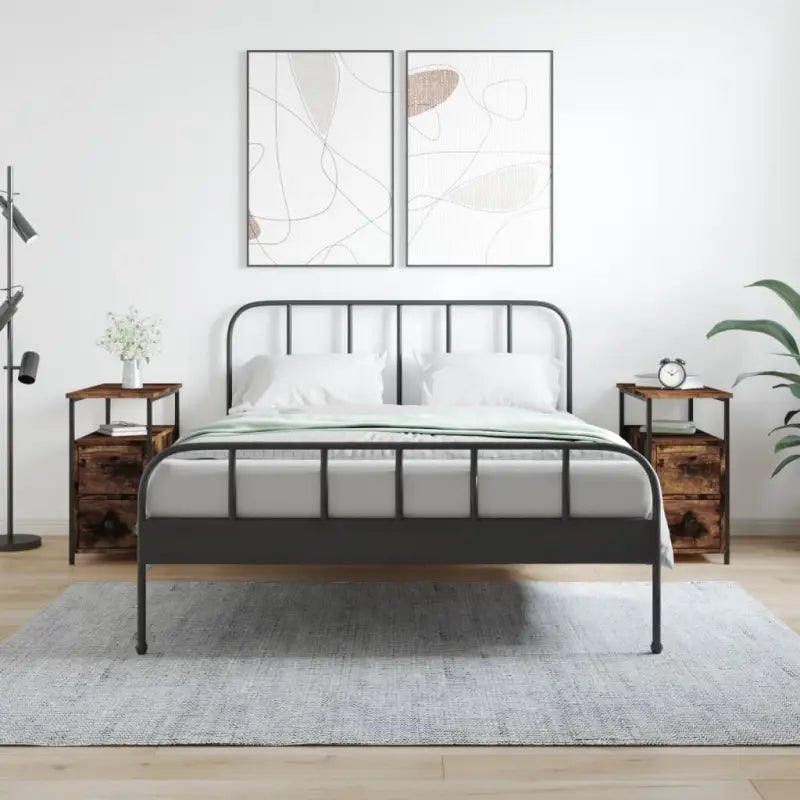 Nachtkastje van bewerkt hout met verstelbare poten voor stijl en comfort - Gerookt eiken / 2 - Nachtkastjes