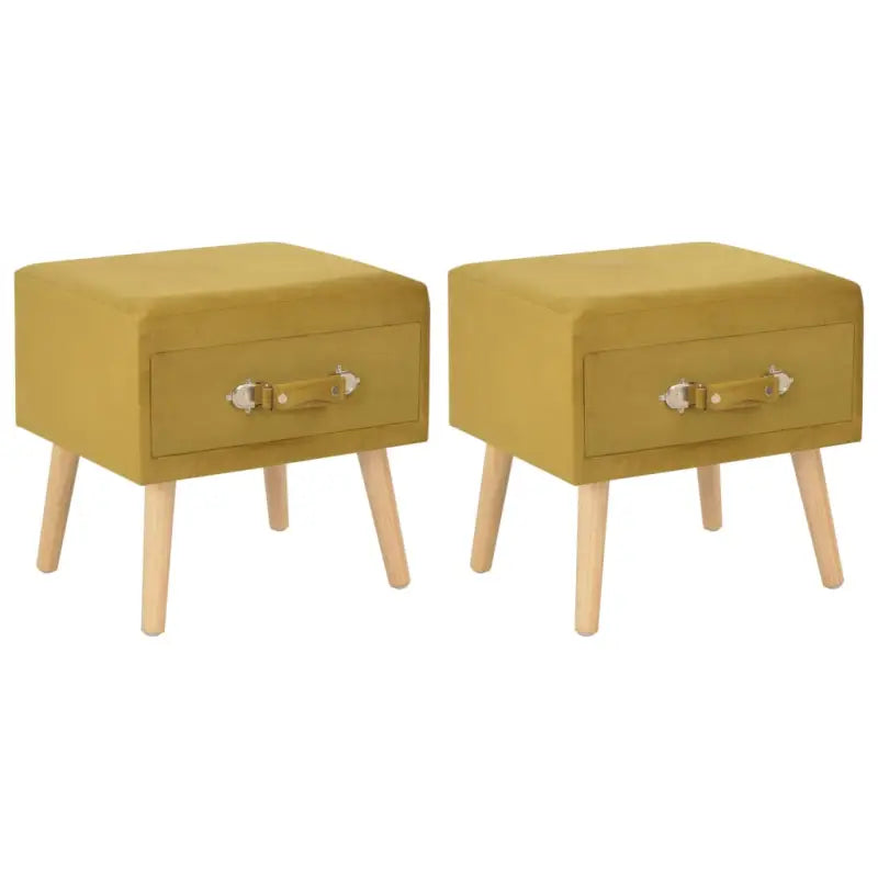 Nachtkastje van massief grenenhout met elegant fluwelen ontwerp - Mosterdgeel / 2 - Nachtkastjes