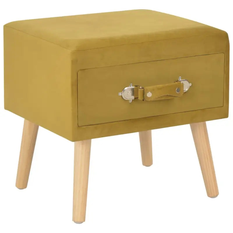 Nachtkastje van massief grenenhout met elegant fluwelen ontwerp - Mosterdgeel / 1 - Nachtkastjes