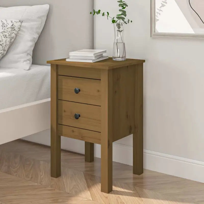 Nachtkastje van massief grenenhout met stevig blad en elegant ontwerp - Honingbruin / 1 - Nachtkastjes