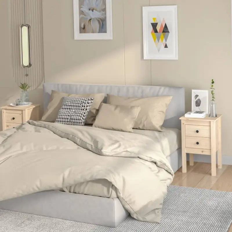 Nachtkastje van massief grenenhout met stevig blad en elegant ontwerp - Bruin / 2 - Nachtkastjes