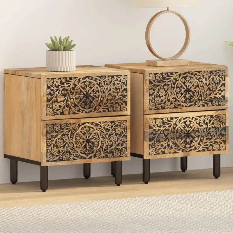 Nachtkastje van massief mangohout met elegant en tijdloos ontwerp - 2 - Nachtkastjes