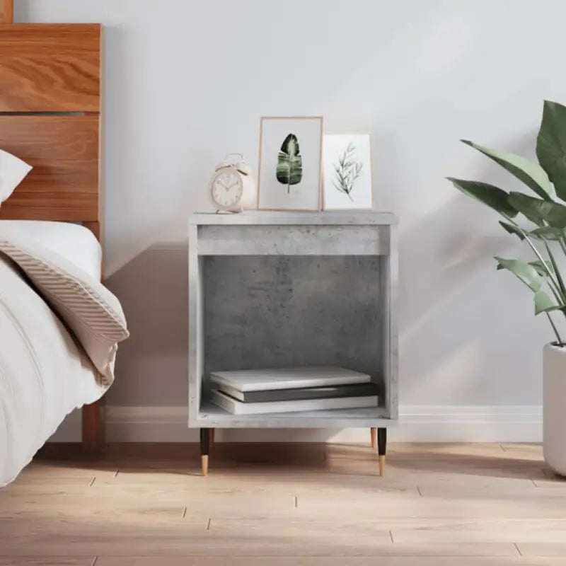 Nachtkastjes met bewerkt hout en metalen poten in een strak design - Betongrijs / 1 - Nachtkastjes