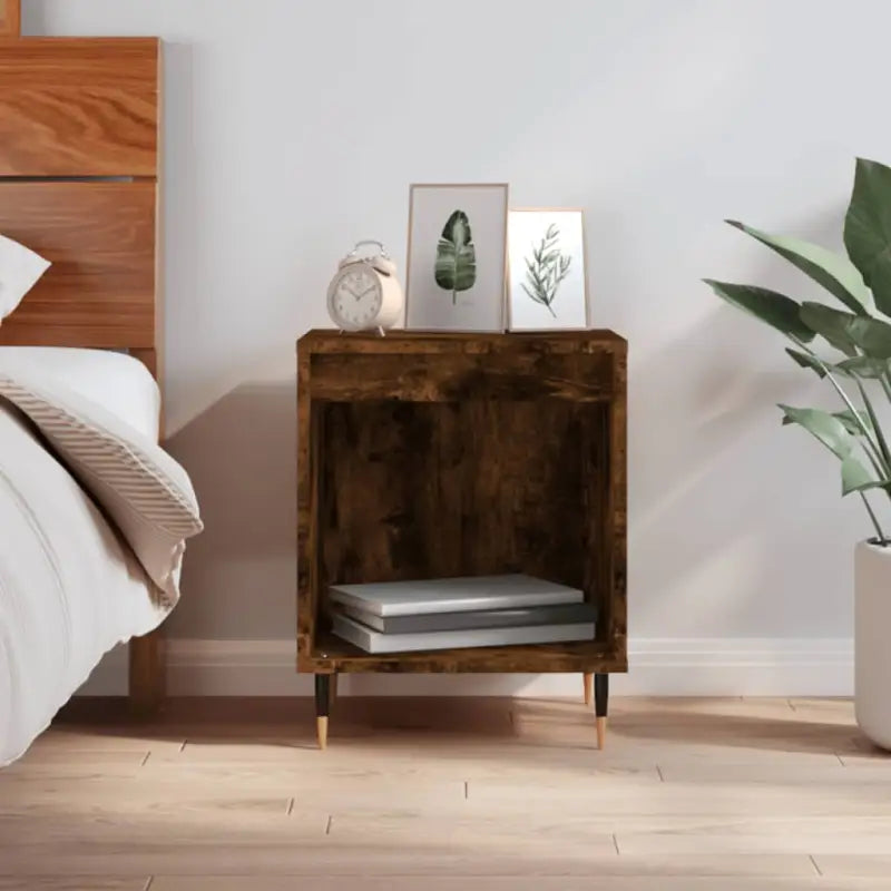 Nachtkastjes met bewerkt hout en metalen poten in een strak design - Gerookt eiken / 1 - Nachtkastjes