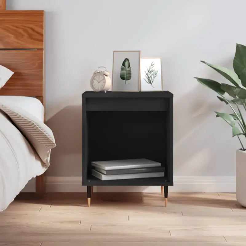 Nachtkastjes met bewerkt hout en metalen poten in een strak design - Zwart / 1 - Nachtkastjes