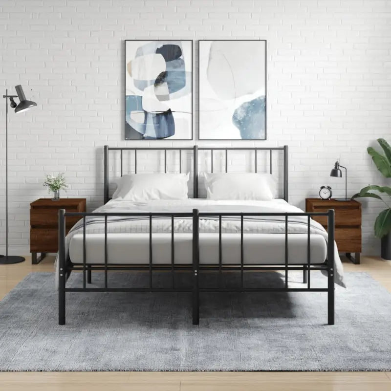 Nachtkastjes met bewerkt hout en metalen poten voor een strak interieur - bruin eikenkleur / 2 - Nachtkastjes