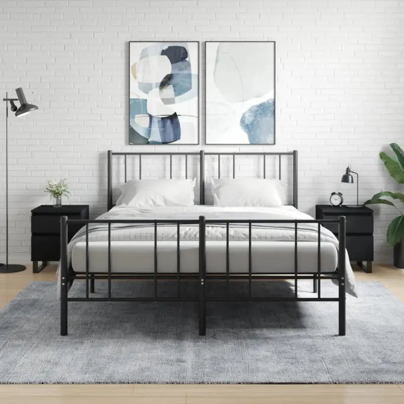 Nachtkastjes met bewerkt hout en metalen poten voor een strak interieur - Zwart / 2 - Nachtkastjes
