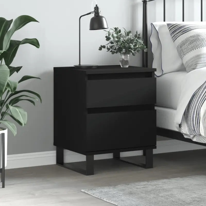 Nachtkastjes met bewerkt hout en metalen poten voor een strak interieur - Zwart / 1 - Nachtkastjes