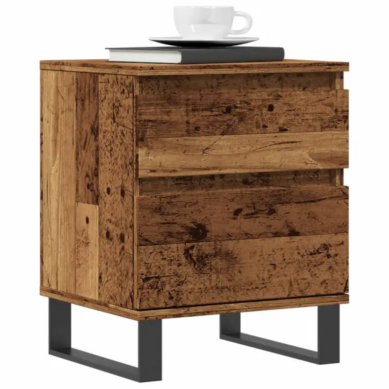 Nachtkastjes met bewerkt hout en metalen poten voor een strak interieur - Oud hout / 1 - Nachtkastjes