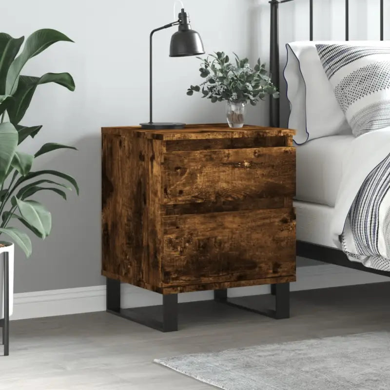 Nachtkastjes met bewerkt hout en metalen poten voor een strak interieur - Gerookt eiken / 1 - Nachtkastjes