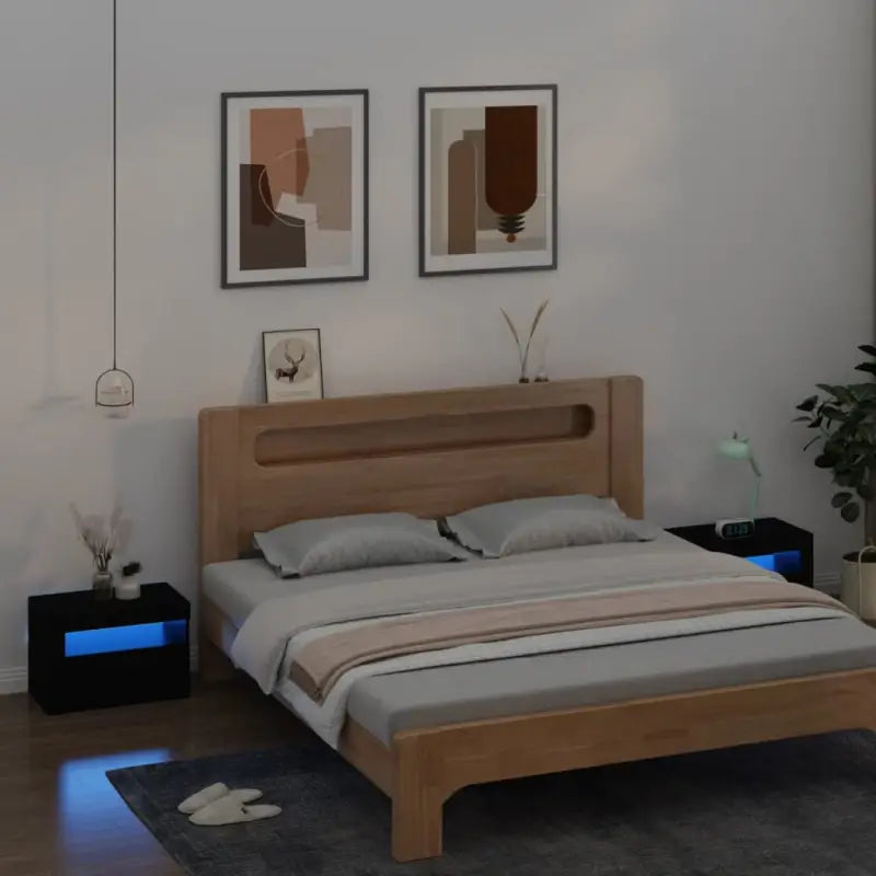 Nachtkastjes met bewerkt hout en RGB LED-verlichting in Sonoma Eiken - Zwart / 2 - Nachtkastjes
