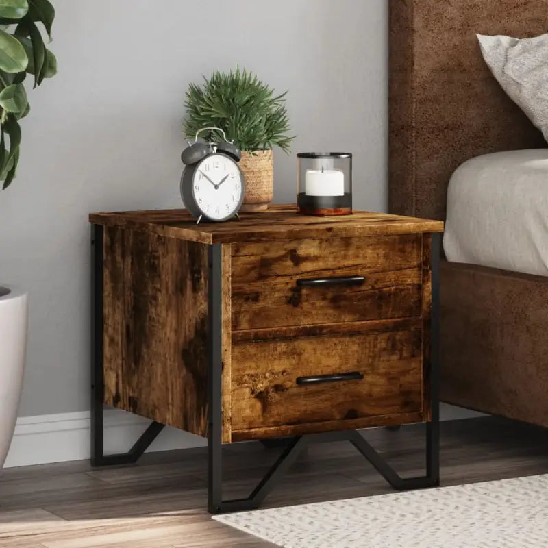 Nachtkastjes met metalen poten in grijs sonoma eiken design - Gerookt eiken / 2 - Nachtkastjes
