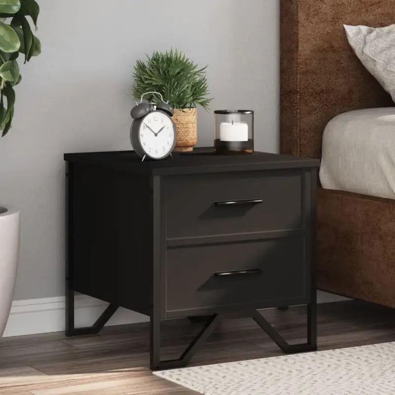 Nachtkastjes met metalen poten in grijs sonoma eiken design - Zwart / 1 - Nachtkastjes