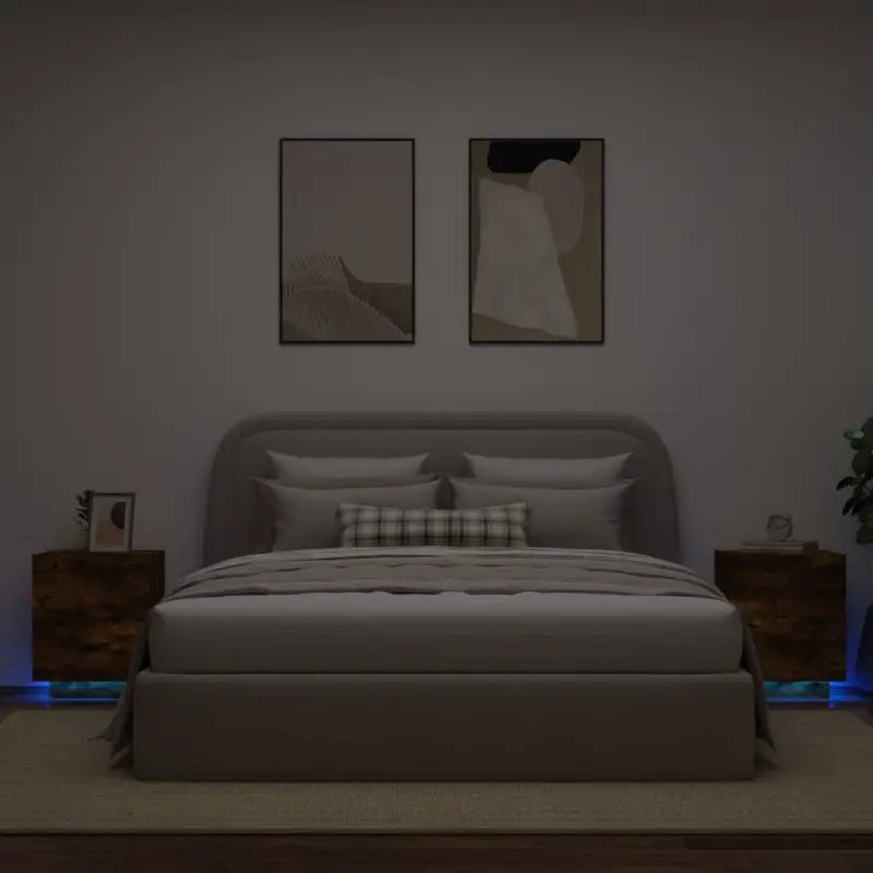 Nachtkastjes met rgb led-verlichting en duurzaam bewerkt hout - Gerookt eiken / 2 - Nachtkastjes