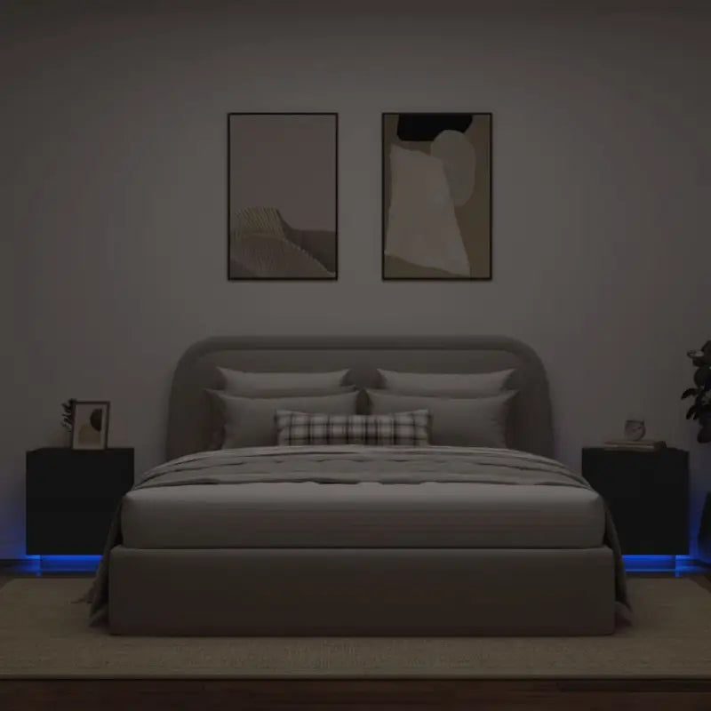 Nachtkastjes met rgb led-verlichting en duurzaam bewerkt hout - Zwart / 2 - Nachtkastjes