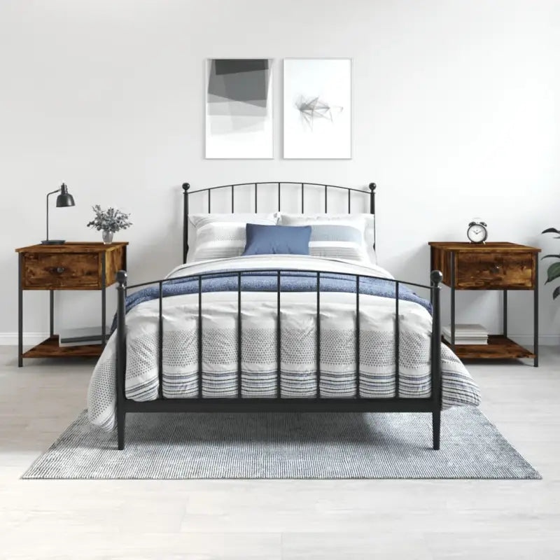 Nachtkastjes met verstelbare poten en bewerkt hout voor elegant interieur - Gerookt eiken / 2 - Nachtkastjes