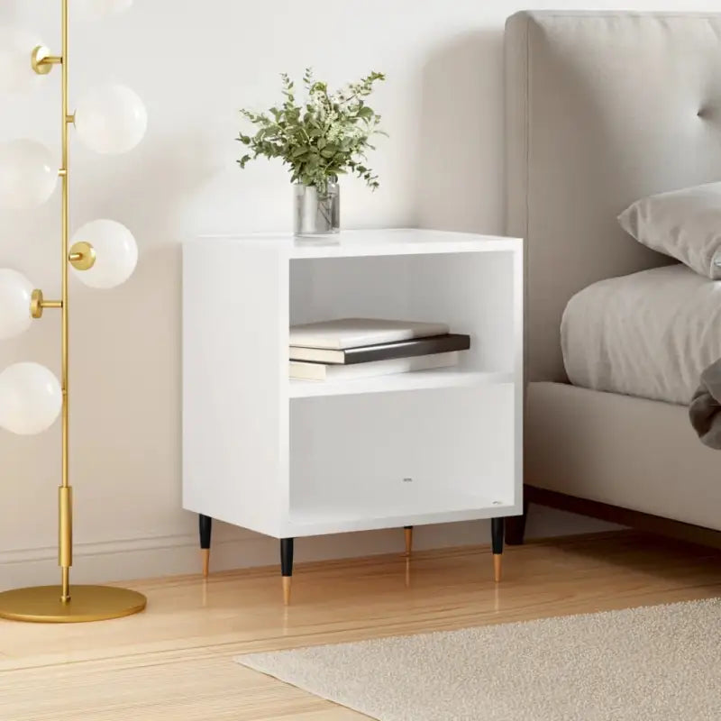 Nachtkastjes van bewerkt hout in hoogglans wit met elegant design - Hoogglans wit / 1 - Nachtkastjes