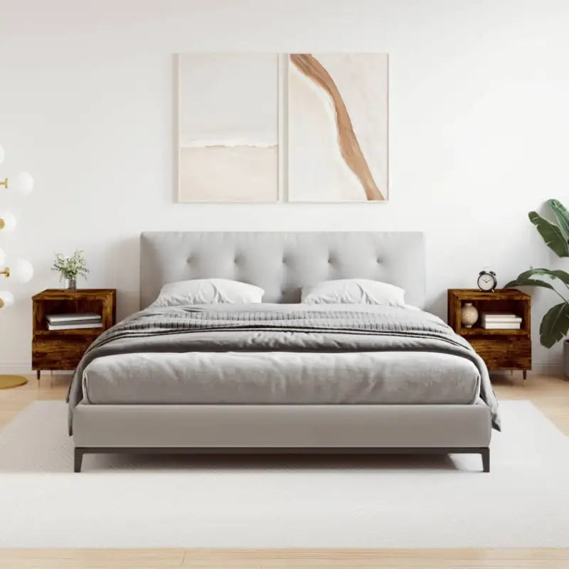 Nachtkastjes van bewerkt hout met metalen poten voor een elegante uitstraling - Gerookt eiken / 2 - Nachtkastjes