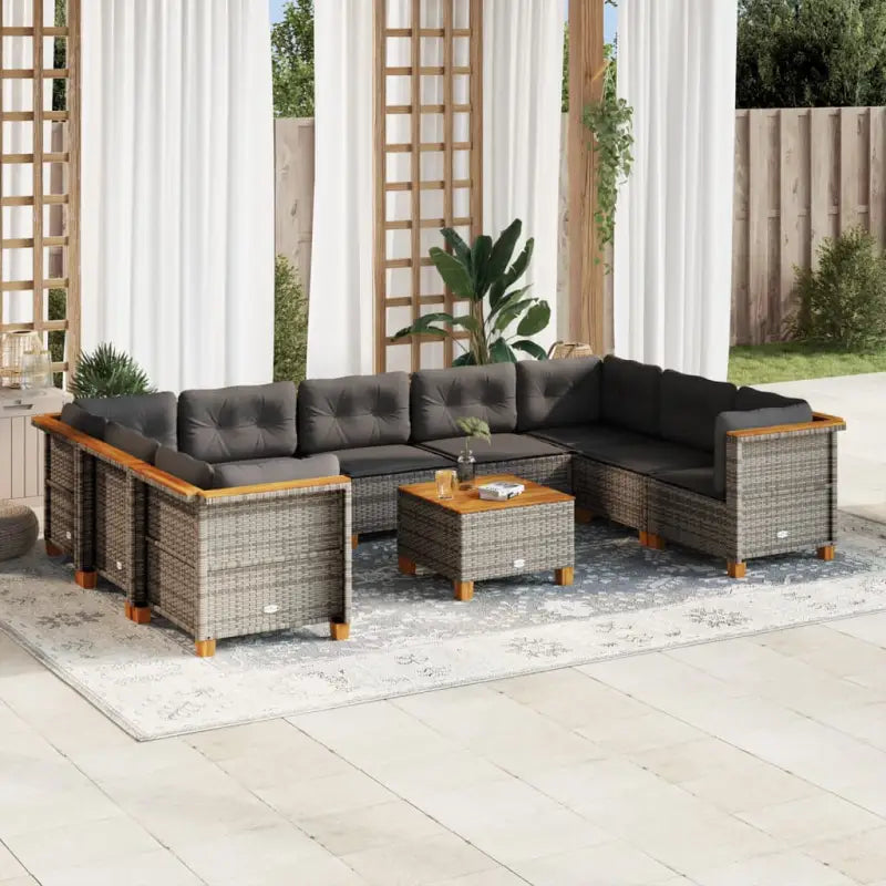 Natuurlijk afgewerkte loungeset in zwart materiaal met gepoedercoat staal - Grijs / Met tafel / Dichtgeweven - Tuinsets