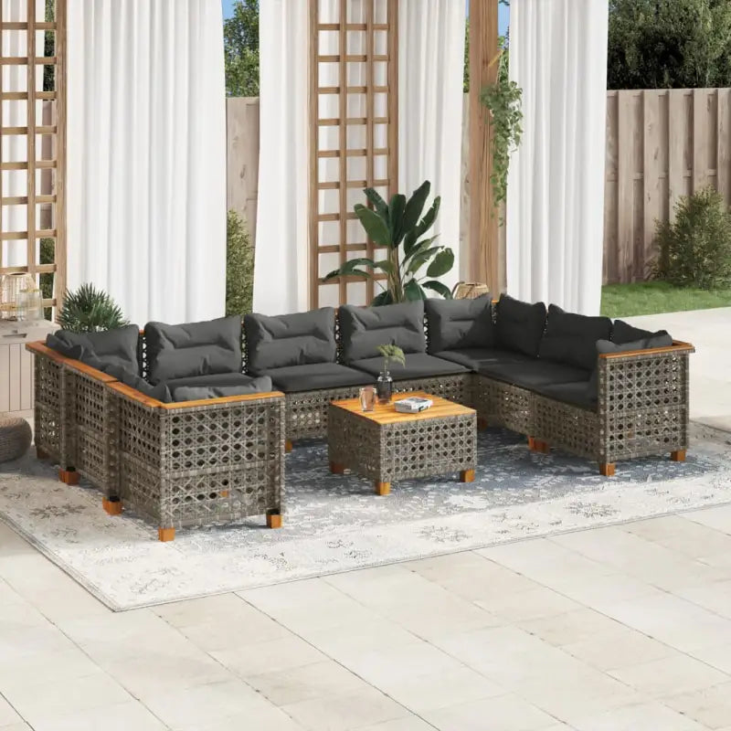 Natuurlijk afgewerkte loungeset in zwart materiaal met gepoedercoat staal - Grijs / Met tafel / gat weven - Tuinsets
