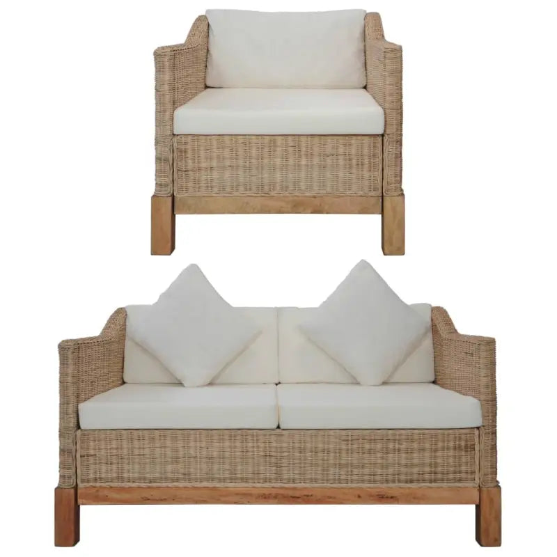 Natuurlijk rattan bank met levering bevat voor stijl en functionaliteit - 1-zitter + 2-zitter - Banken