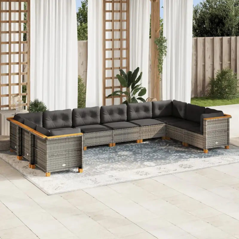 Natuurlijke olieafwerking loungeset in zwart gepoedercoat staal - Grijs / Zonder tafel / Dichtgeweven - Tuinsets