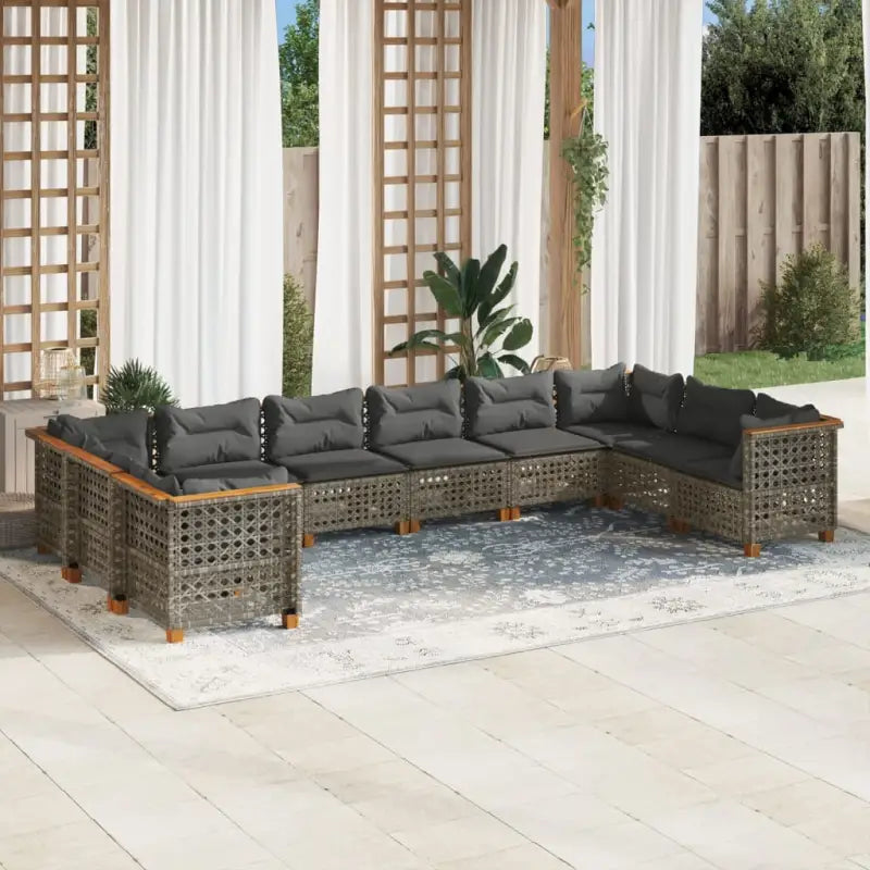 Natuurlijke olieafwerking loungeset in zwart gepoedercoat staal - Grijs / Zonder tafel / gat weven - Tuinsets