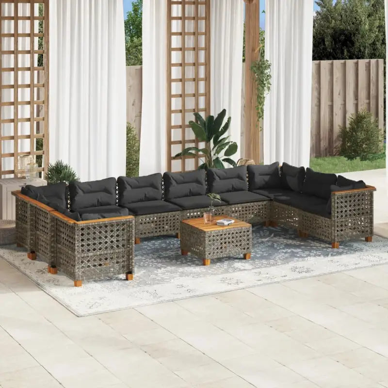 Natuurlijke olieafwerking loungeset in zwart gepoedercoat staal - Grijs / Met tafel / gat weven - Tuinsets