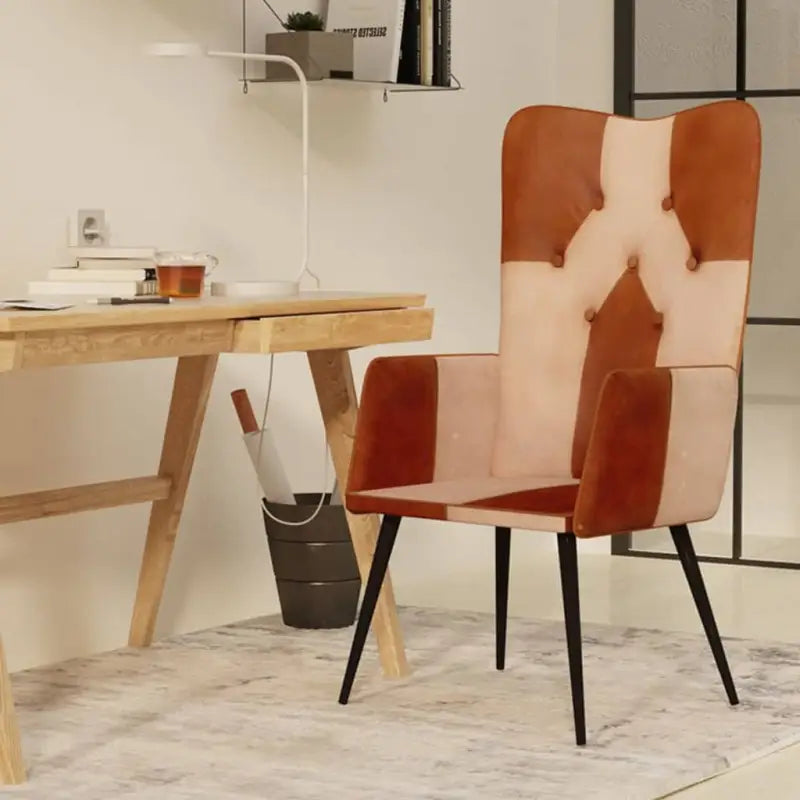 Ontspanningsfauteuil met waterafstotend canvas voor woonkamer of slaapkamer - Bruin en crème / 1 / Echt leer