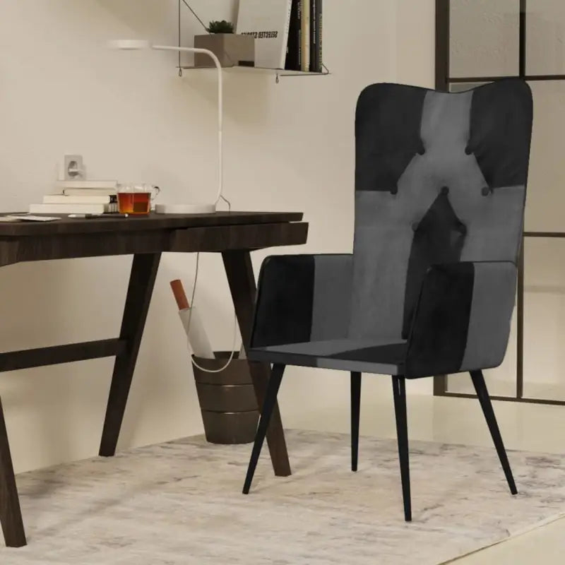 Ontspanningsfauteuil met waterafstotend canvas voor woonkamer of slaapkamer - Zwart en grijs / 1 / Echt leer