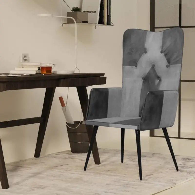 Ontspanningsfauteuil met waterafstotend canvas voor woonkamer of slaapkamer - Lichtgrijs en donkergrijs / 1 / Echt leer
