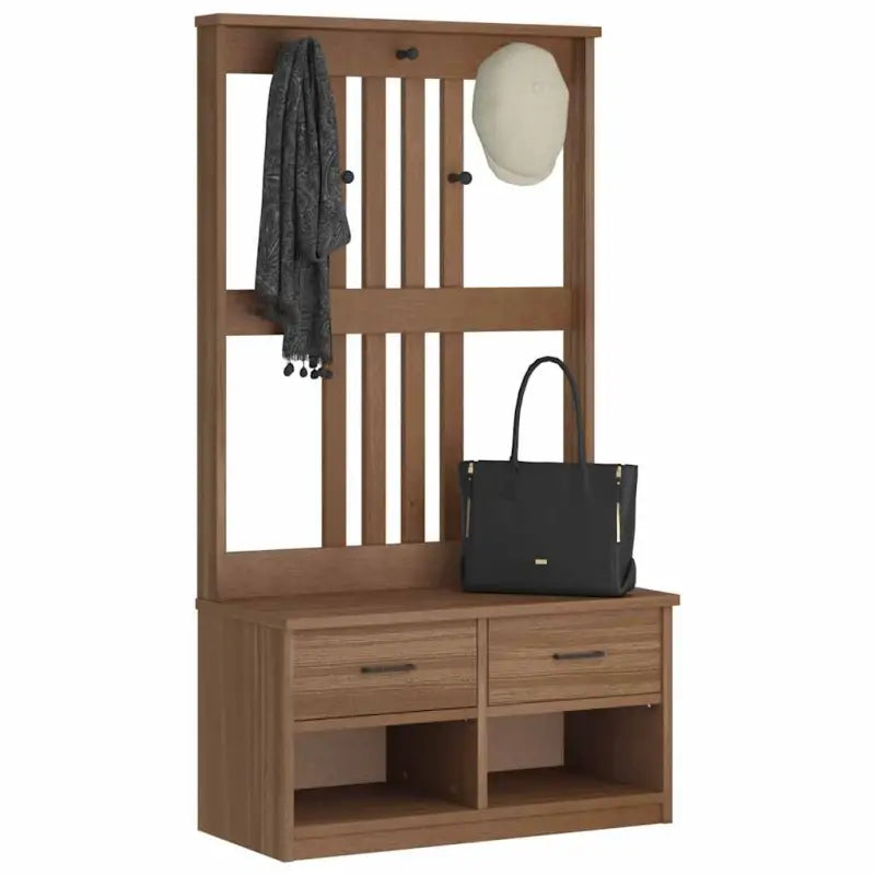 Opberg- en halbankje van massief grenenhout met rustieke charme - Walnoothouten afwerking / 87 x 40 x 159.5 cm