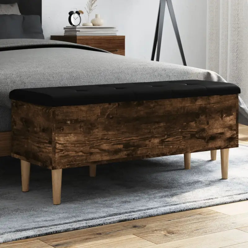 Opbergbank met bewerkt hout als stijlvol opberg- en zitmeubel - Gerookt eiken / 102 x 42 x 46 cm - Opberg- & halbankjes